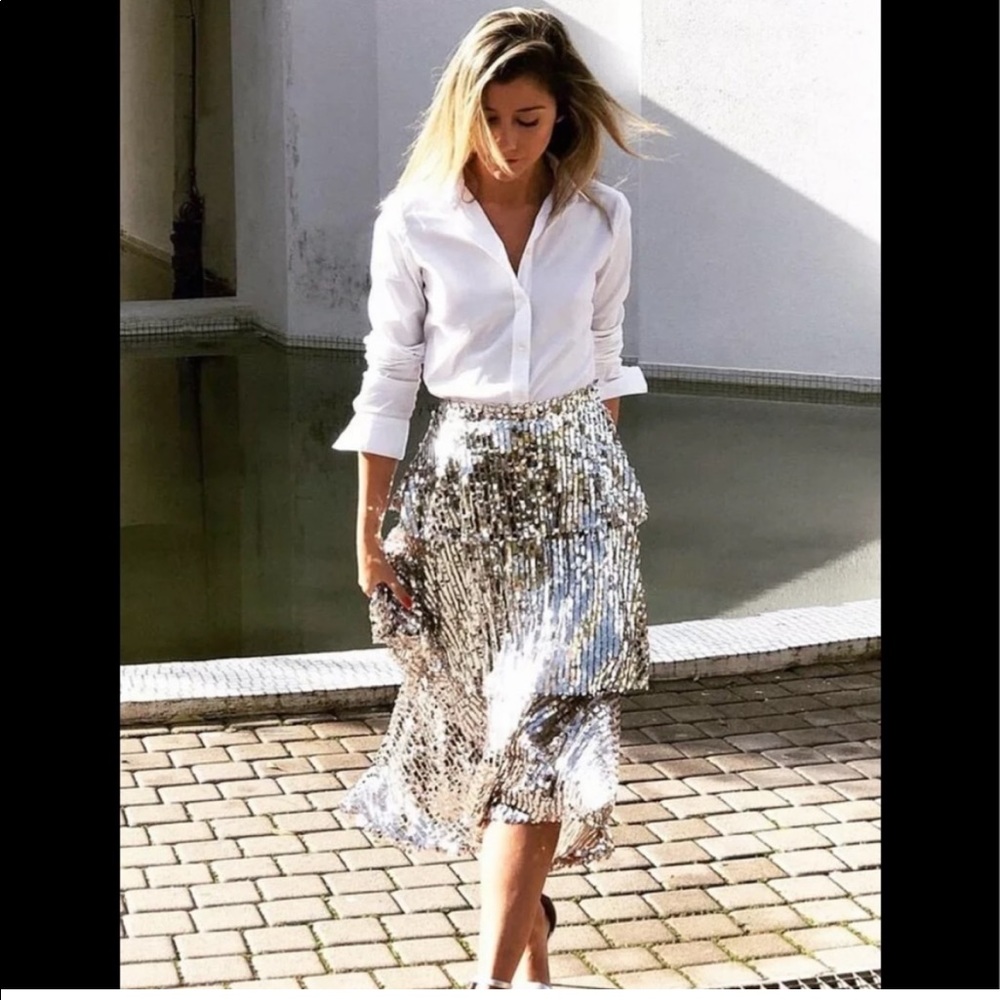 NWT Zara sequin tiered skirt MIDI Length